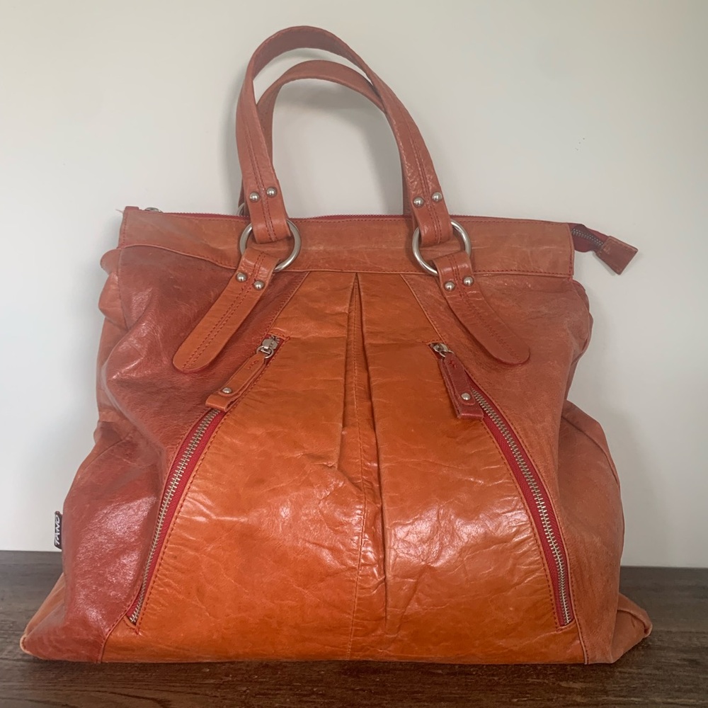 Tano Shoulder Tote Bag Leather Top Handle Zipped Front Pockets 70’s